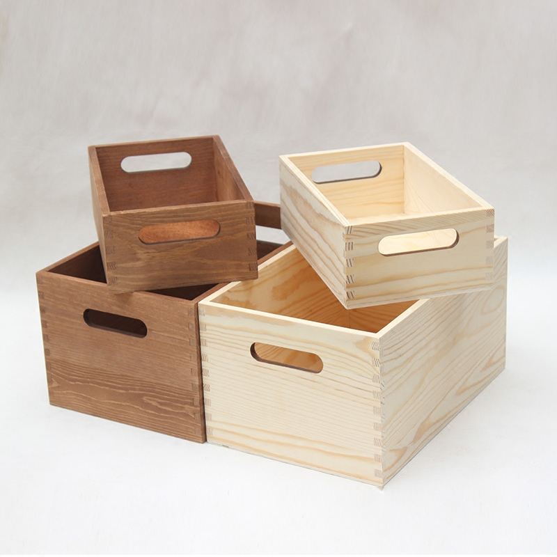 无盖大号桌面收纳箱创意实木储物箱工具箱杂物储物整理箱手提盒子