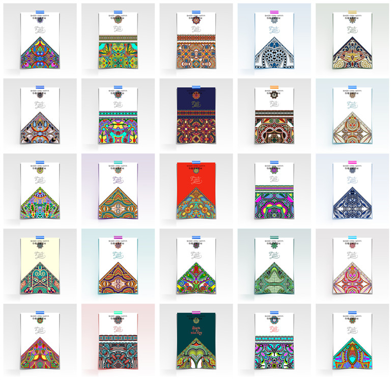 矢量设计素材 25张彩色民族风格花纹纹样边框背景卡片模板 EPS