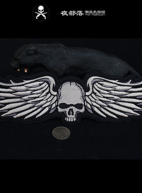 机车skull 天使翅膀哈雷摩托徽章布贴DIY牛仔刺绣章皮衣后背装饰