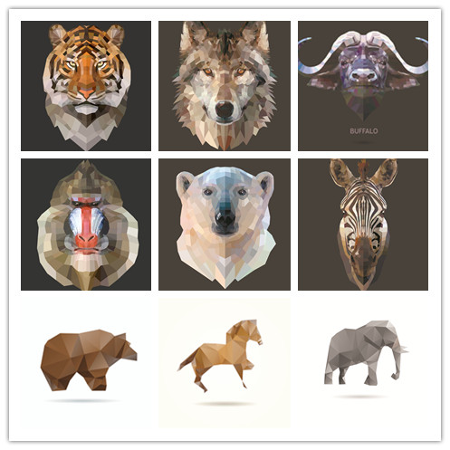 矢量设计素材 25个抽象折纸风格动物图案头像老虎北极熊 EPS格式