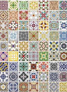 A0645矢量99个复古几何四方连续欧式花纹瓷砖纹样图 AI设计素材