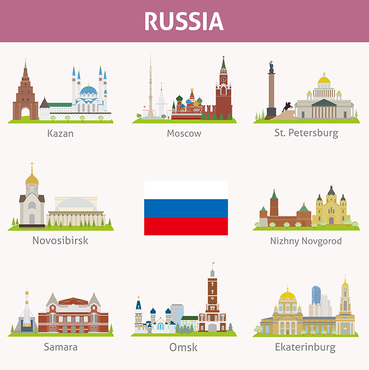 俄罗斯著名地标建筑 8款卡通标志性景点图标 AI格式矢量设计素材