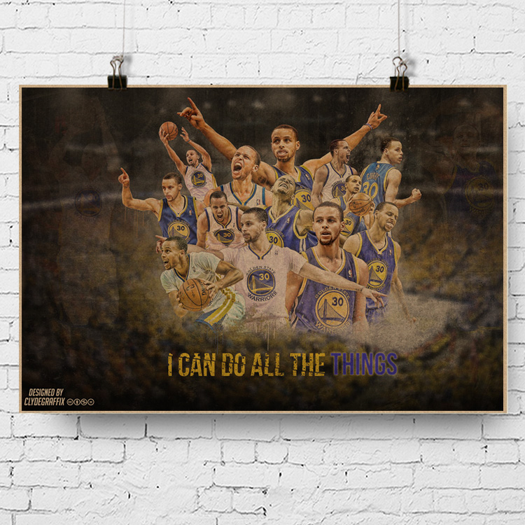 NBA明星海报 库里 Stephen Curry 金州勇士队球星写真画 复古版