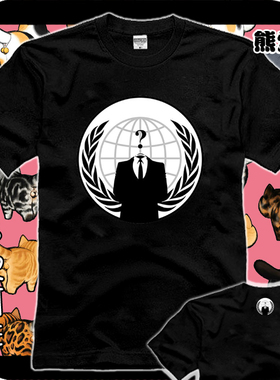 衣服男女纯棉短袖韩版T恤logo符号标志Anonymous匿名者黑客组织