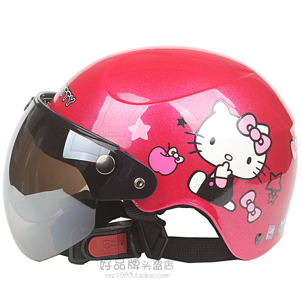 台湾EVO宝贝桃红哈雷电动摩托车儿童头盔男女小孩防晒紫外线夏季