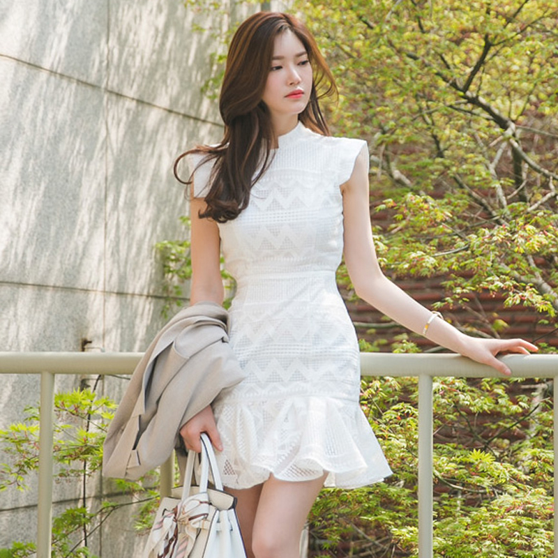 2018夏季新款韩版时尚性感女装修身显瘦短袖拼接荷叶边包臀连衣裙