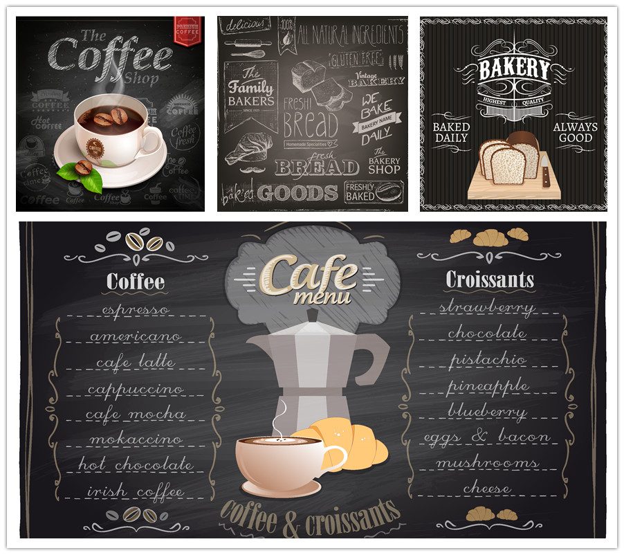 A1197矢量黑板粉笔咖啡馆菜单价目表海报模板面包烘焙 AI设计素材