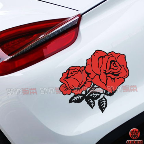 红玫瑰花朵汽车贴纸 电动摩托车实心装饰划痕保险杠车身刮擦拉花