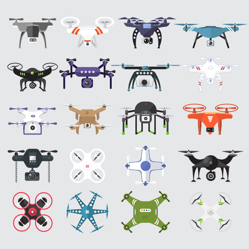 无人机图标AI矢量图案模板 彩色扁平化无人机卡通飞机图 设计素材