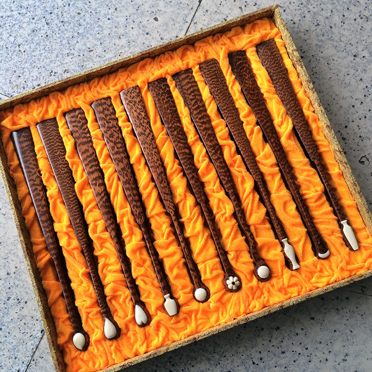 中国风红木礼品蛇纹木套扇10寸13方蛇纹木扇子 天然花纹各种造型