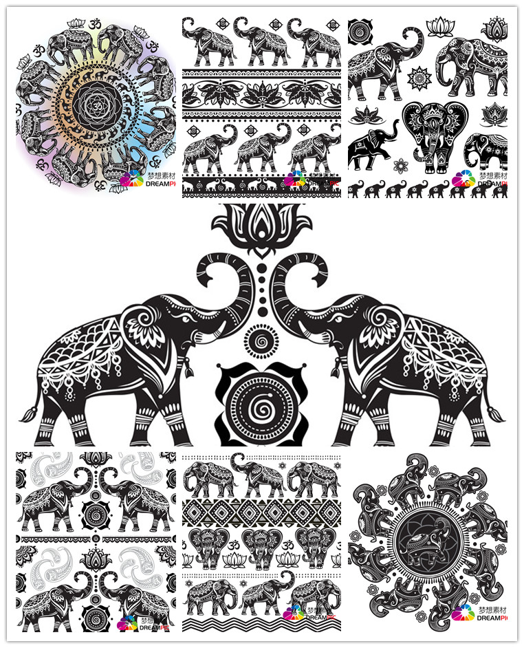 AI/EPS矢量设计素材 印度民族风格花纹大象纹样图案