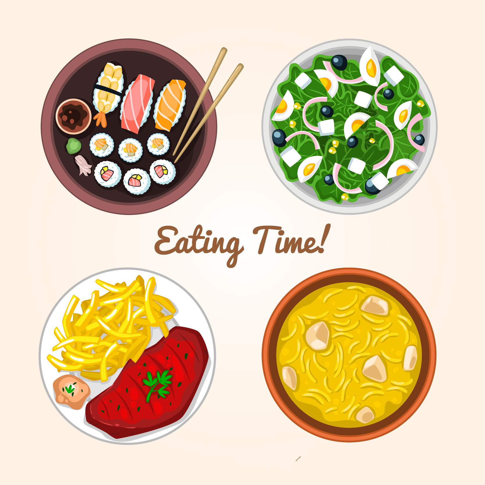 矢量日式面条寿司快餐沙拉食物餐厅图标 EPS可转PNG免扣设计素材