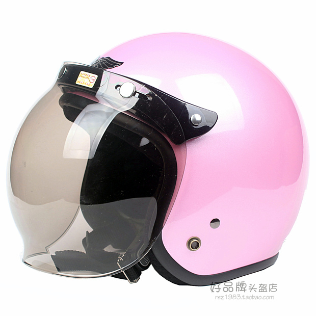 台湾正安粉色哈雷电动摩托车复古半头盔男女安全帽保暖防晒冬季盔
