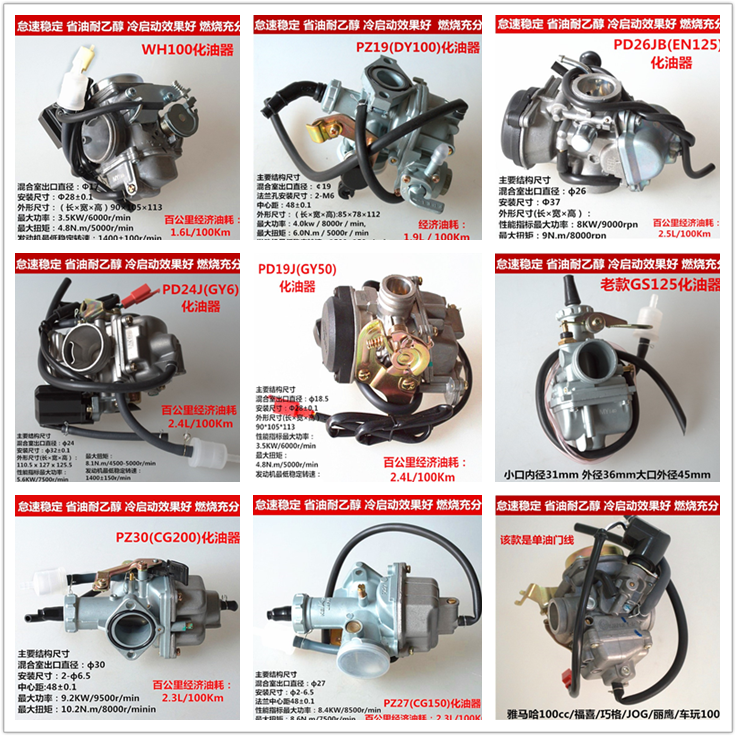 摩托车踏板车GY6-125化油器50/70/100/150/200/125摩托车化油器