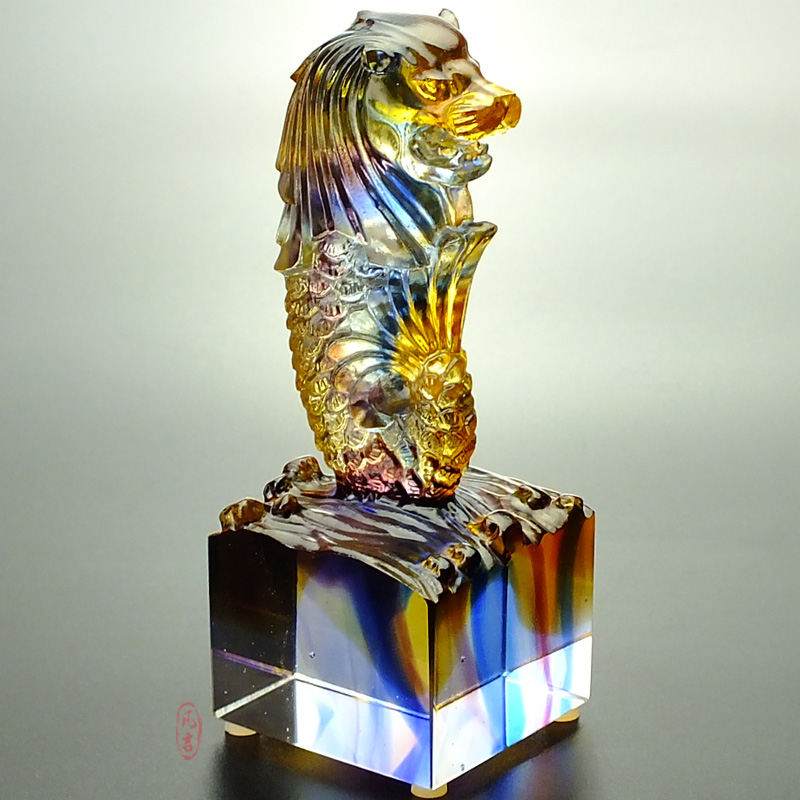 公司周年庆礼物新加坡鱼尾狮纪念品定制琉璃印章办公桌上放的摆件