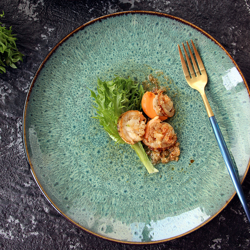 朗汀欧式绿色孔雀纹西餐餐具牛排盘意面盘陶瓷大盘沙拉盘西餐摆盘