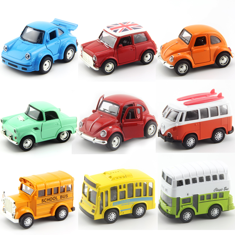 合金小汽车巴士摩托车模型儿童玩具车Q版回力惯性小车迷你小校巴