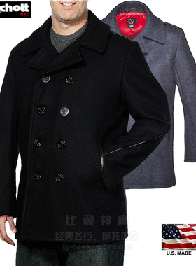Schott NYC中国总代美国产经典海军毛呢短大衣-豪华修身版#740C