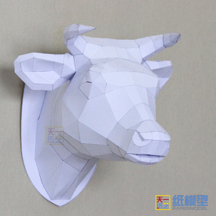 牛头纸模型DIY客厅墙上装饰壁挂动物艺术造型礼物配饰头像