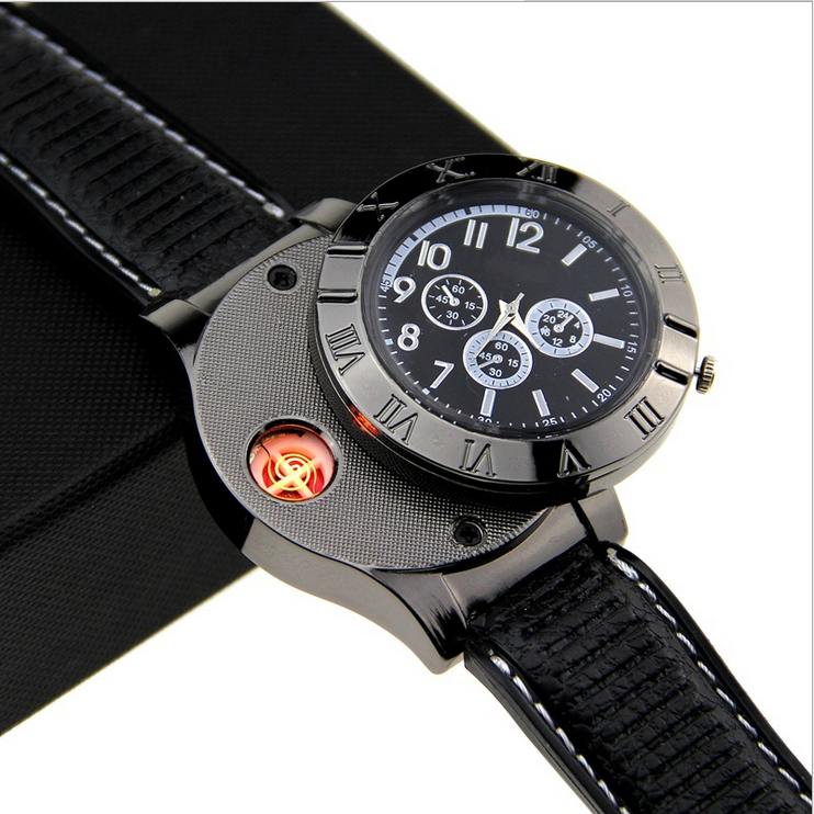 手表带充电打火机一体金属创意超薄高档男士手表便携式点烟器礼物