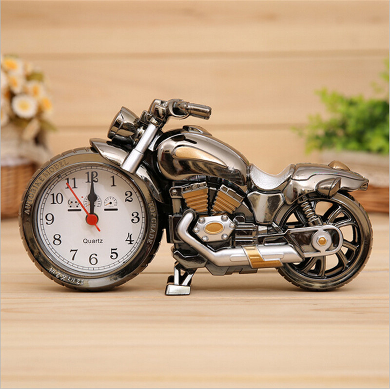 摩托模型摆件定时闹钟创意学生个性床头钟卧室复古怀旧摩托车闹钟