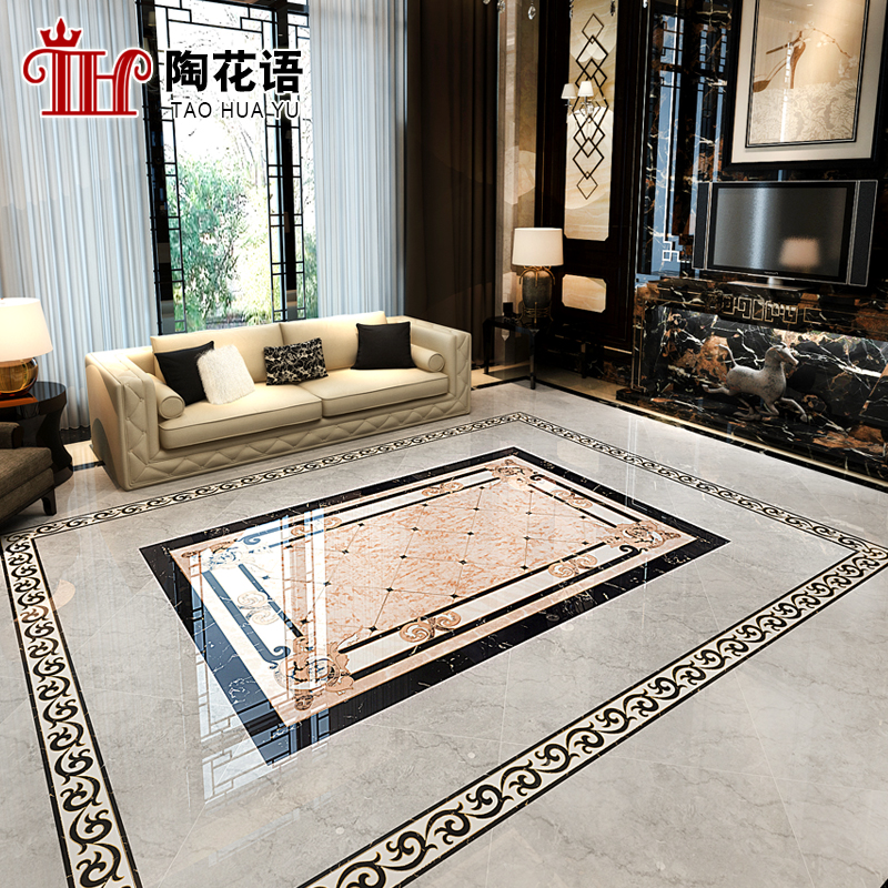 客厅瓷砖无限拼花地板砖拼图现代简约过道地毯地面砖抛晶镀金地砖
