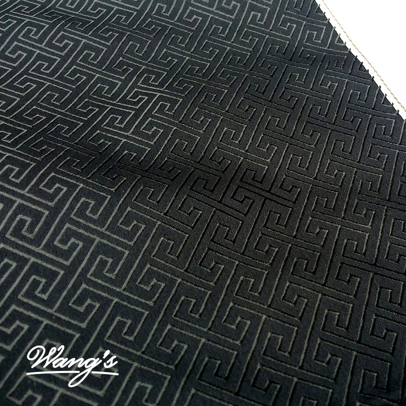 王氏手工纯黑色 中国风 长城 纹理 复古 图案绸缎面 布料 DIY面料