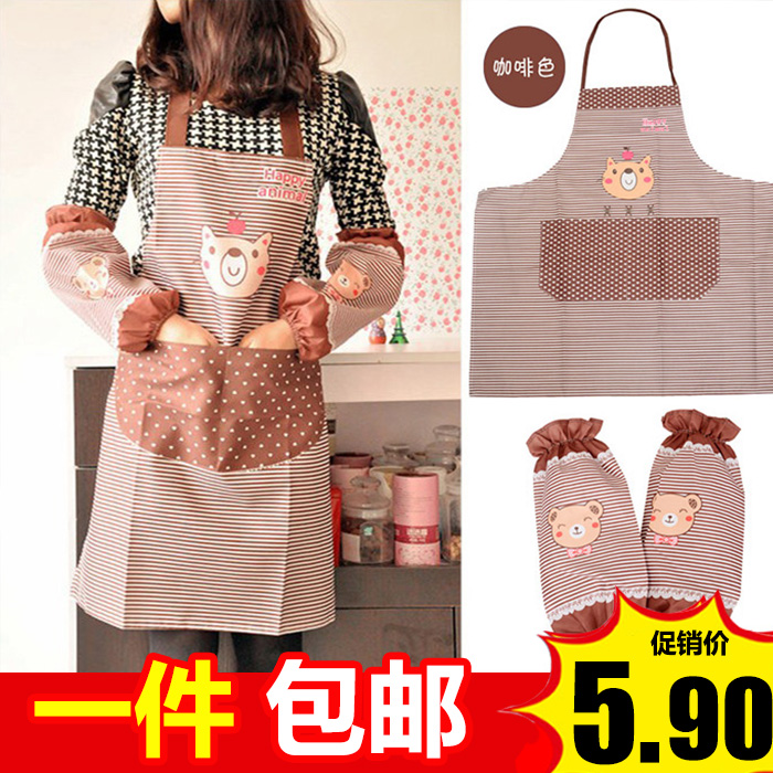 创意韩版厨房防油污卡通可爱袖套 长袖 防水围裙罩衣围裙套袖套装