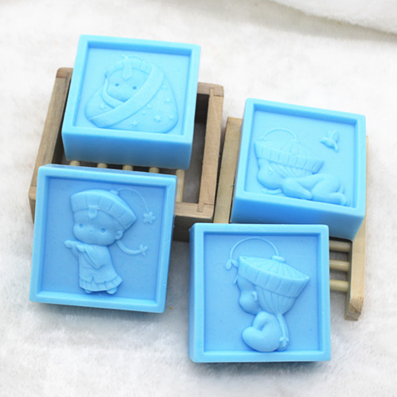 四种单孔不同卡通僵小鱼广式月饼慕斯硅胶皂模C901-904
