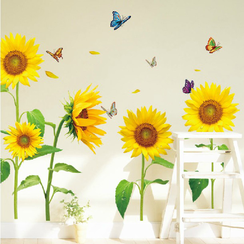 向日葵墙贴自粘卧室壁画贴纸温馨墙上创意小清新贴花教室布置装饰