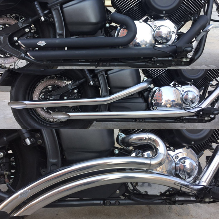 摩托车巡航复古竞速之星1100 改装排气管复古直排带消声器马蹄声