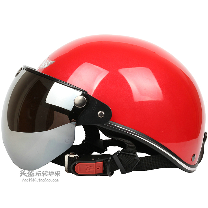 台湾EVO纯红色哈雷电动摩托车头盔男女通用安全帽防晒紫外线夏季