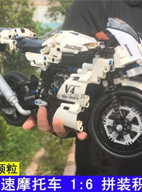兼容乐高积木摩托车竞速赛车拼装机械科技组装模型男孩益智玩具