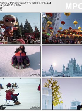 中国传统文化活动哈尔滨冰雪节 冰雕建筑 游客 高清实拍视频素材