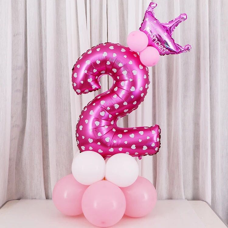 30英寸数字气球粉色 小皇冠 粉色系列 6个10寸淡粉 10个5寸白色