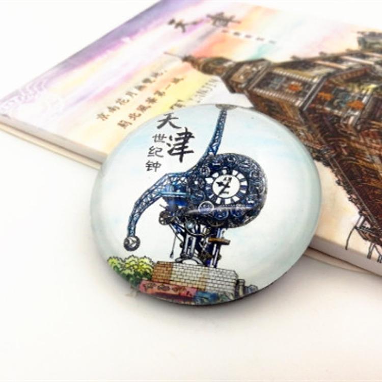 天津世纪钟水晶冰箱贴天津之眼城市旅游纪念品手绘风景磁性冰箱贴