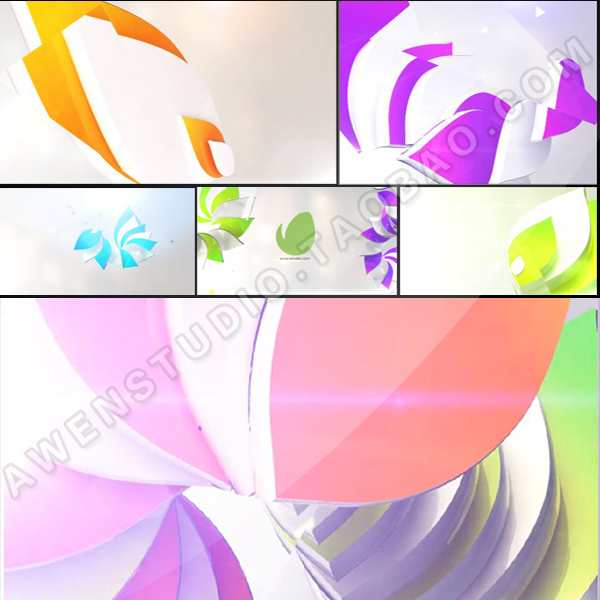 亮丽的多彩花瓣电视台标志栏目包装logo演绎动画片头AE模板