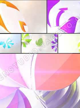 亮丽的多彩花瓣电视台标志栏目包装logo演绎动画片头AE模板