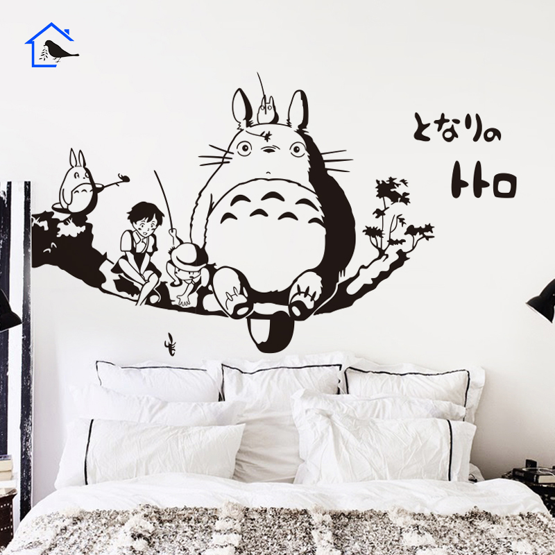 儿童房卧室床头背景墙壁贴纸动漫卡通客厅电视沙发墙贴画钓鱼龙猫