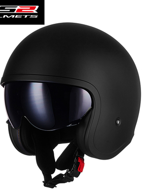 18款LS2半盔摩托车头盔男女四季通用夏盔哈雷太子内镜电镀复古盔