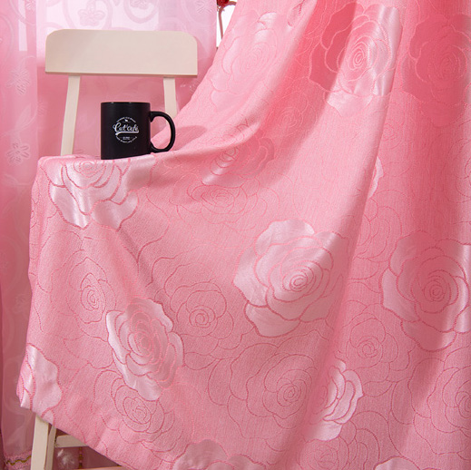 简约现代粉色玫瑰窗帘定制公主风卧室婚房主播背景布成品特价清仓