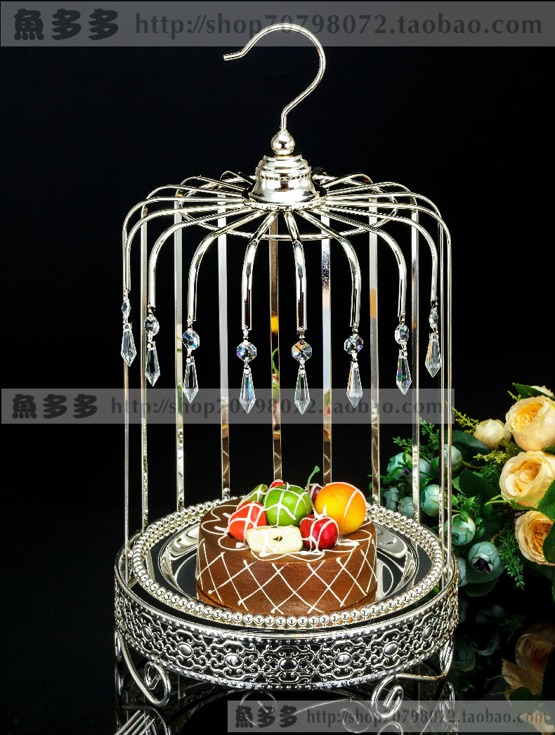 鱼多多2017新款创意圆形单层鸟笼点心架水晶蛋糕架茶歇蛋糕甜品架