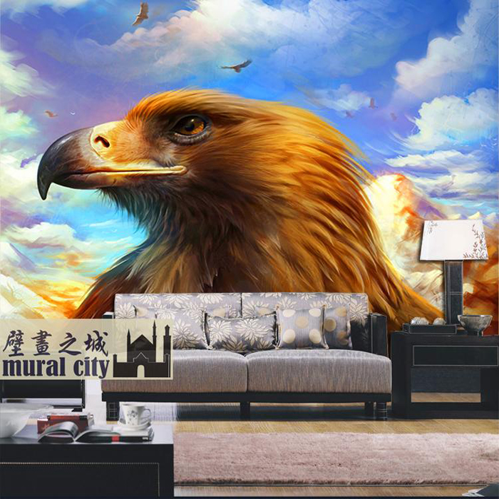 3d雄鹰老鹰雕油画墙纸3D苍鹰翱翔壁纸大型壁画书房客厅背景墙