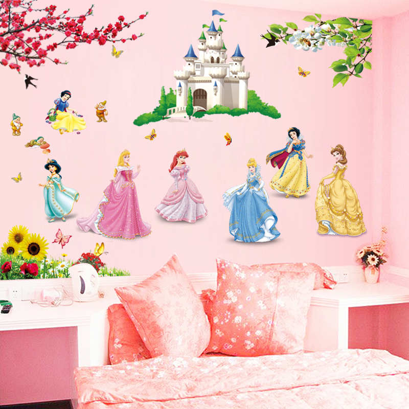 童话公主女孩卡通自粘墙贴纸儿童房卧室床头可移除墙纸贴画装饰