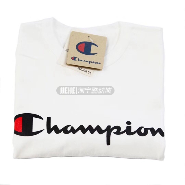 美版正品Champion草写贴布logo短袖T恤男女情侣款TEE