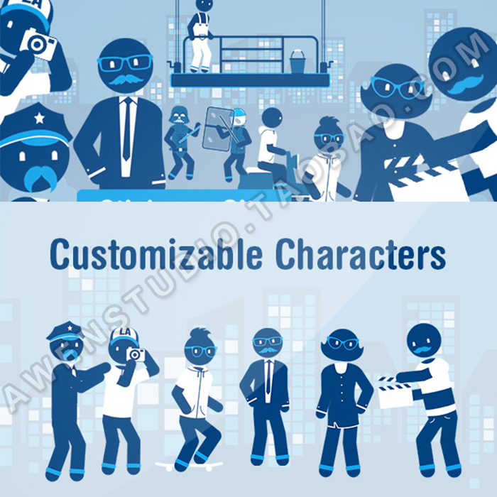 城市企业宣传片MG动画火柴人物卡通解说角色包多种预设AE模板
