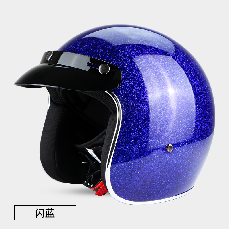 高档复古摩托车头盔男冬季电动车女士头盔夏酷机车玻璃钢半盔VECC