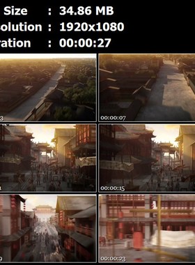 三维动画南宋都城繁华城市漫游街道交易市场人流高清实拍视频素材