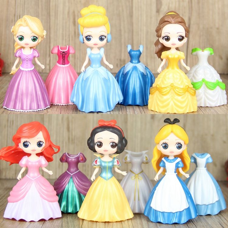 Q版白雪公主美人鱼长发公主贝儿灰姑娘可动换装人偶摆件模型玩具