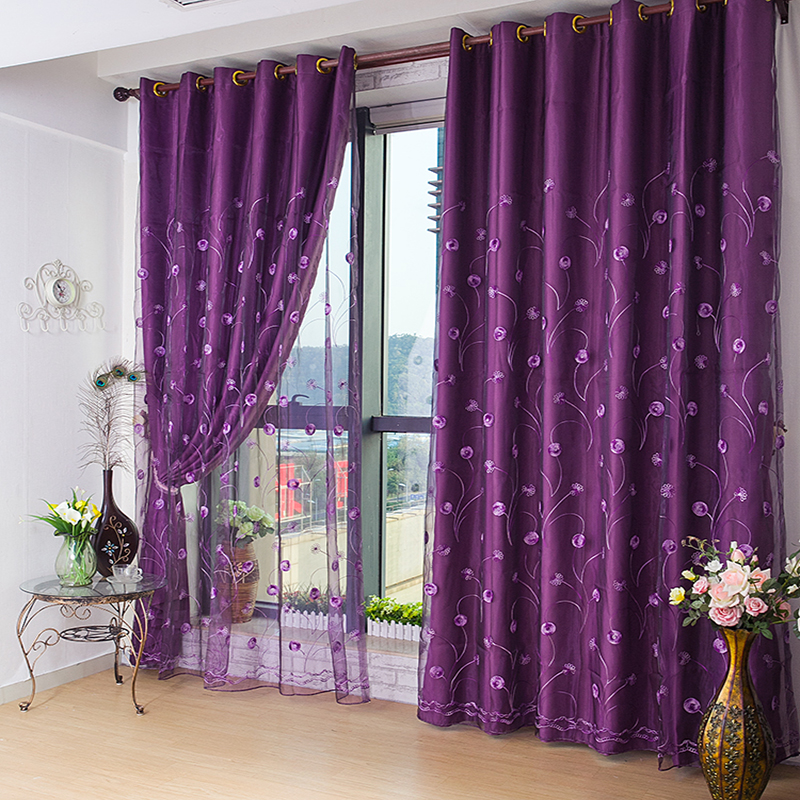 欧式紫色遮光布窗帘高档绣花窗纱帘卧室客厅特价清仓成品定制田园